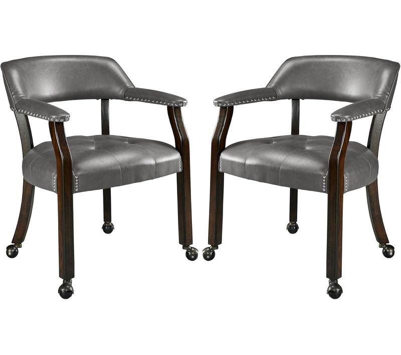 Lot De 4 Chaises De Table Game Poker Roulettes Grandes Fauteuil Vintage Rembourré Gris Foncé