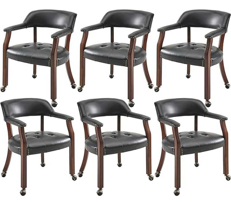 Lot De 6 Chaises De Table Game Poker Roulettes Grandes Fauteuil Vintage Rembourré Noir