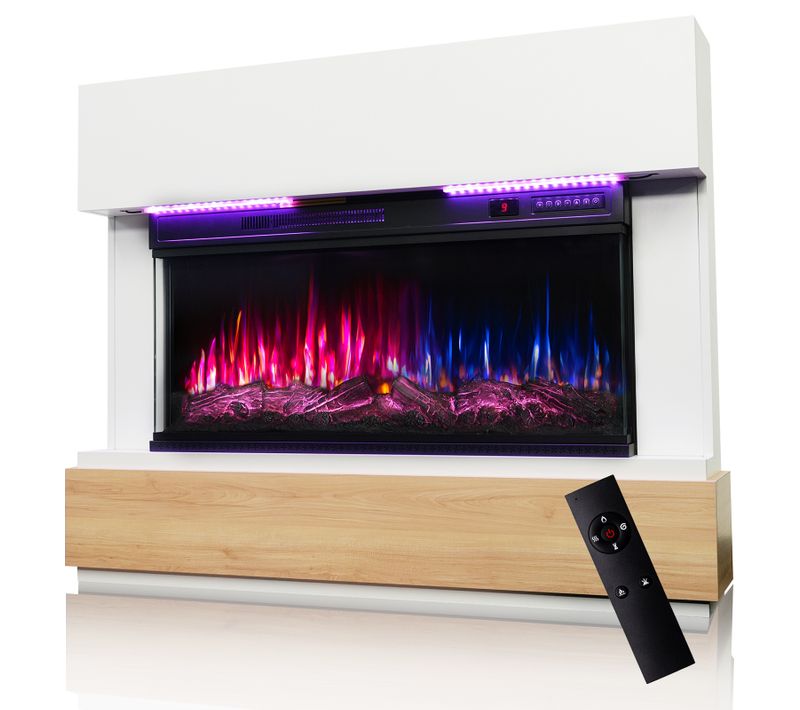 36'' Cheminée Électrique, 1000/2000W, Flamme 3D, Bandeau LED, Meuble Incluse