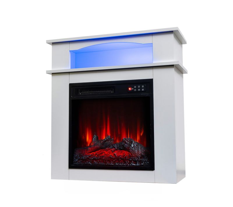 18'' Cheminée Électrique, 900/1800W, Flamme 3D, Bandeau LED, Meuble Incluse