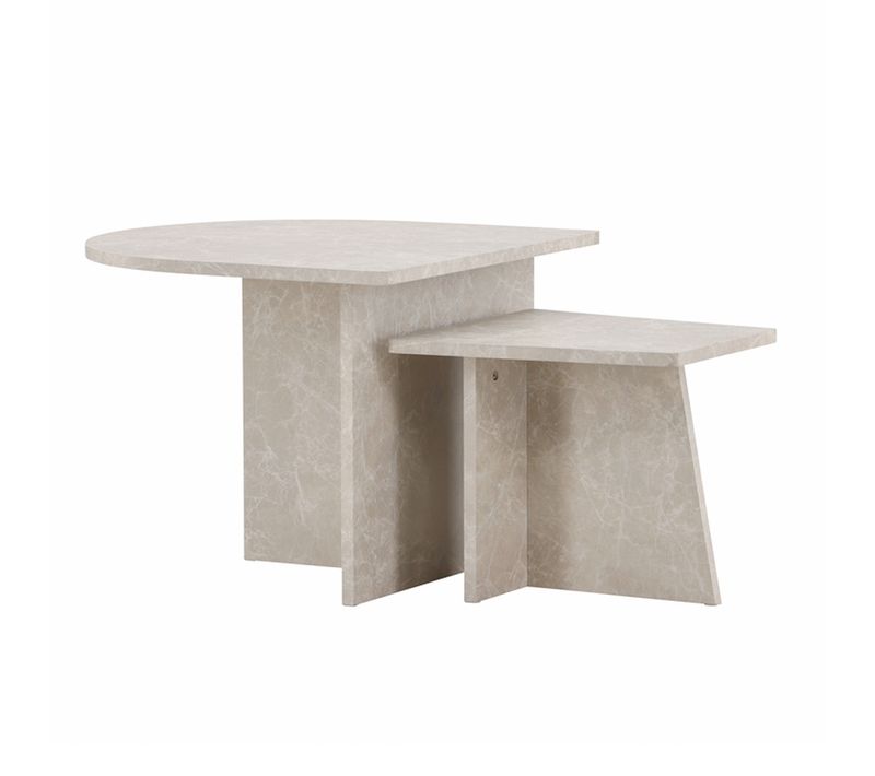 Lot De 2 Tables Basses Effet Marbre "sala" 60cm Beige