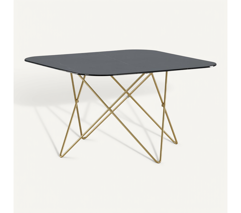 Table Basse En Verre Marbré "tristar" 80cm Noir et Doré