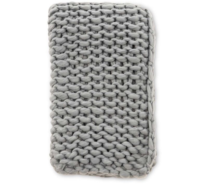 Jeté De Canapé Plaid Grosse Maille En Polyester Kate 170 X 130 Cm Gris