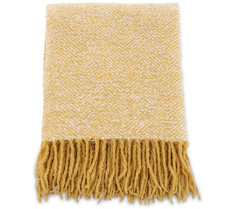 Jeté De Canapé à Motif Chevrons Toby 170 X 130 Cm Jaune Et Blanc