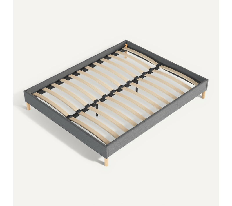 Sommier 140x200 Cm, Tissu Gris, Pieds En Bois