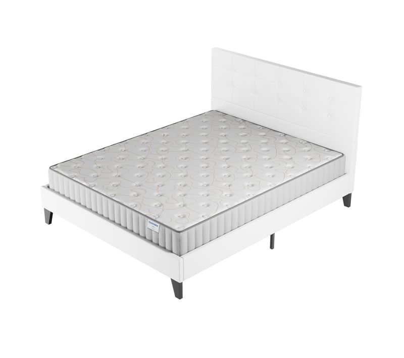 Ensemble 140x190 Cm, Lit Avec Tête De Lit + Matelas Mousse Ép.16cm à Mémoire De Forme