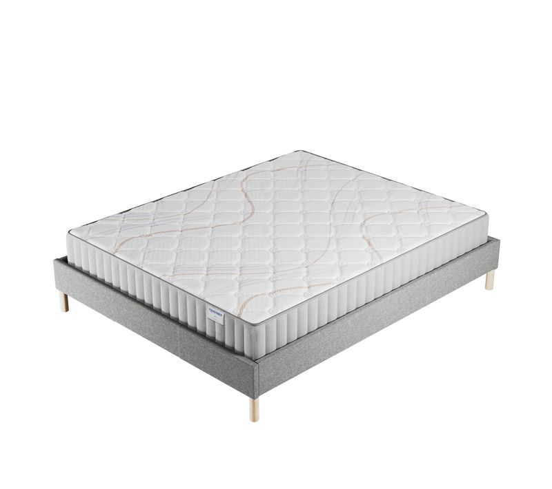Ensemble Matelas Sommier Tissu 120x190 Cm, Sirius 16cm D’épaisseur Et Sommier Tissu Gris