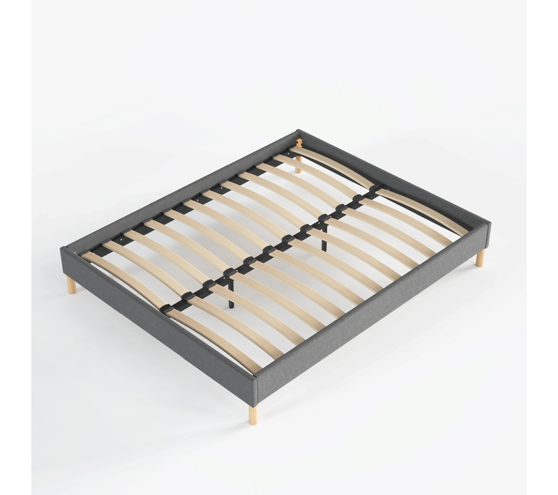 Sommier 120x190 Cm, Tissu Gris, Pieds En Bois