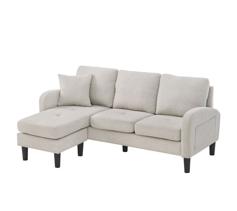 Sofa D'angle Compact 3 Places En Coton-lin 166x118x77 Cm Méridienne Intégrée, Beige Élégant