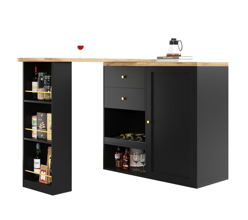 Table De Bar Pivotante 360° Bois, 105x39x102 Cm, 2 Tiroirs, Porte Coulissante, Blanc