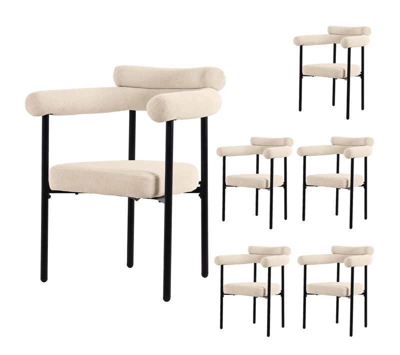 Lot De 6 Chaises Modernes En Similicuir Suédé à Assise Ronde Confortable Pour Salon Ou Bureau, Crème