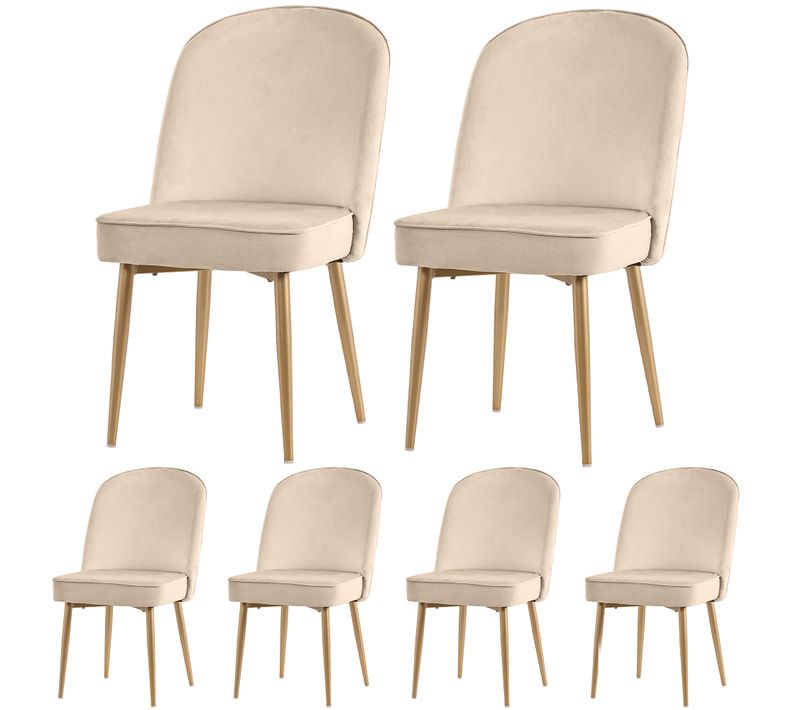 Lot De 6 Chaises En Velours Beige Avec Pieds Dorés En Métal Pour Salle à Manger Ou Bureau