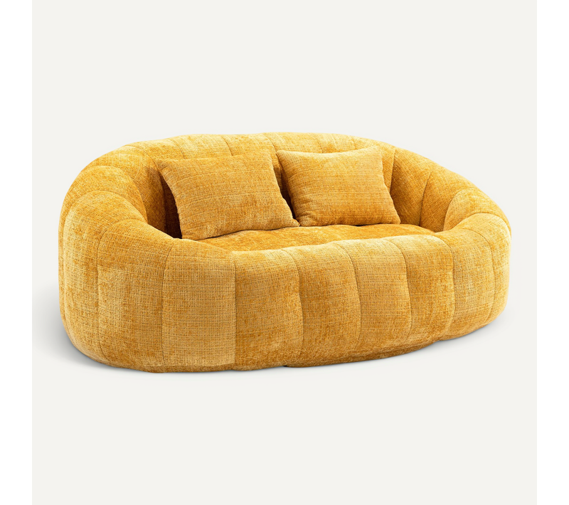 Canapé Pouf En Chenille, Dossier Haut Confortable, Usage Intérieur/extérieur, Jaune