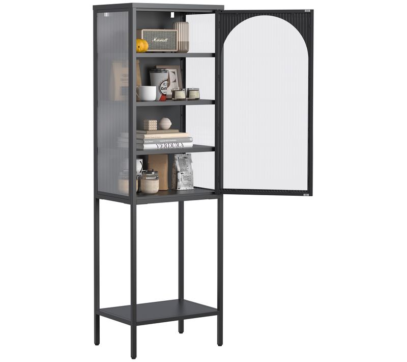 Vitrine, Armoire En Métal Et Verre, Étagères Réglables, H160cm×l50cm×p35cm, Pour Salon, Cuisine,noir