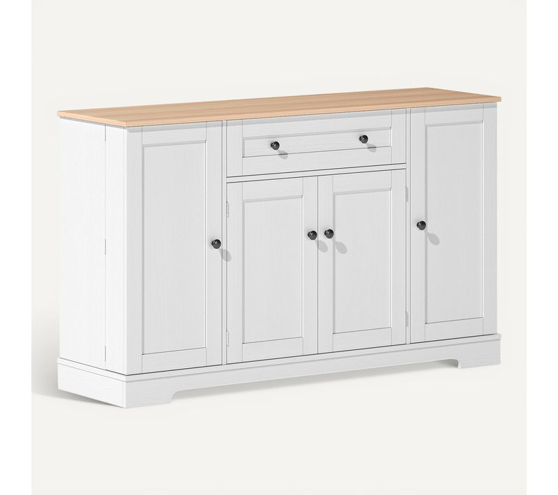 Buffet Cuisine Bois Mdf 138x40x80 Cm Avec étagères Réglables, Portes Battantes, Blanc