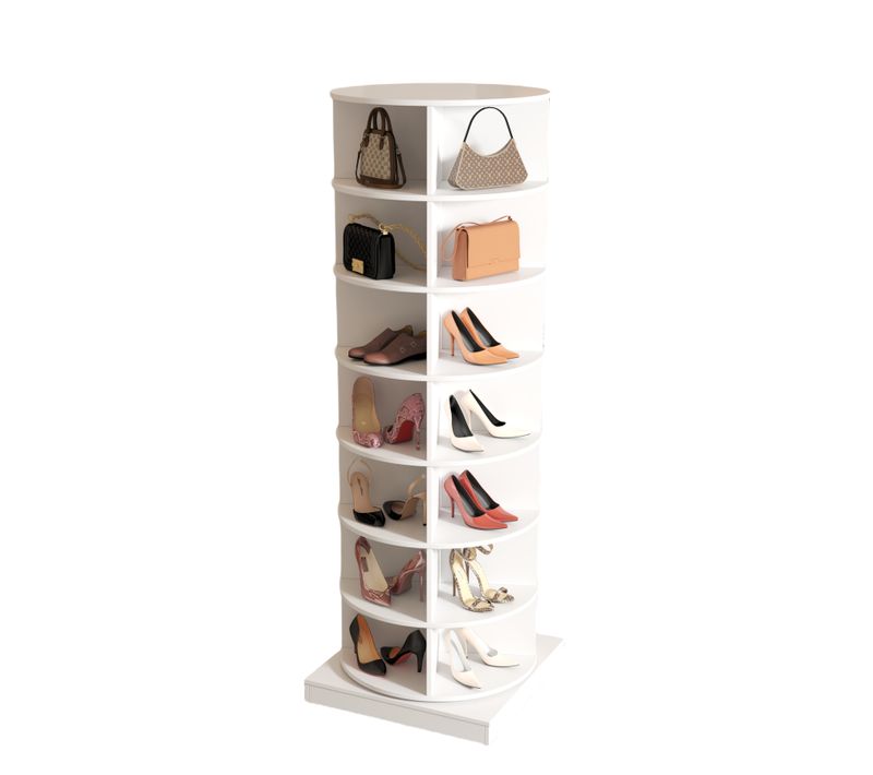 Armoire à Chaussures 360 Blanche 7 Niveaux Rotative Capacité 28 Paires