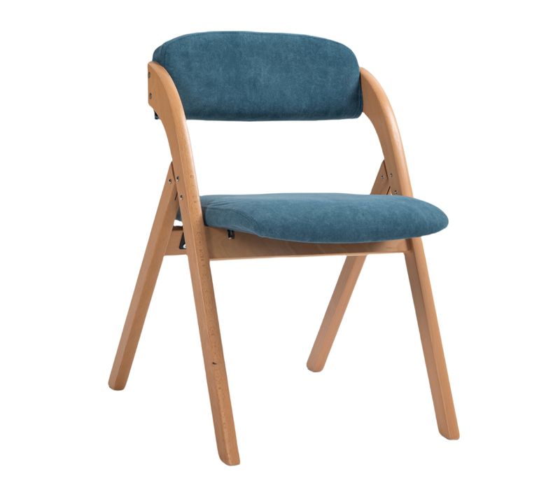Chaises Pliantes Bois Et Tissu 2 Pièces Empilables Avec Coussin Amovible, Bleu