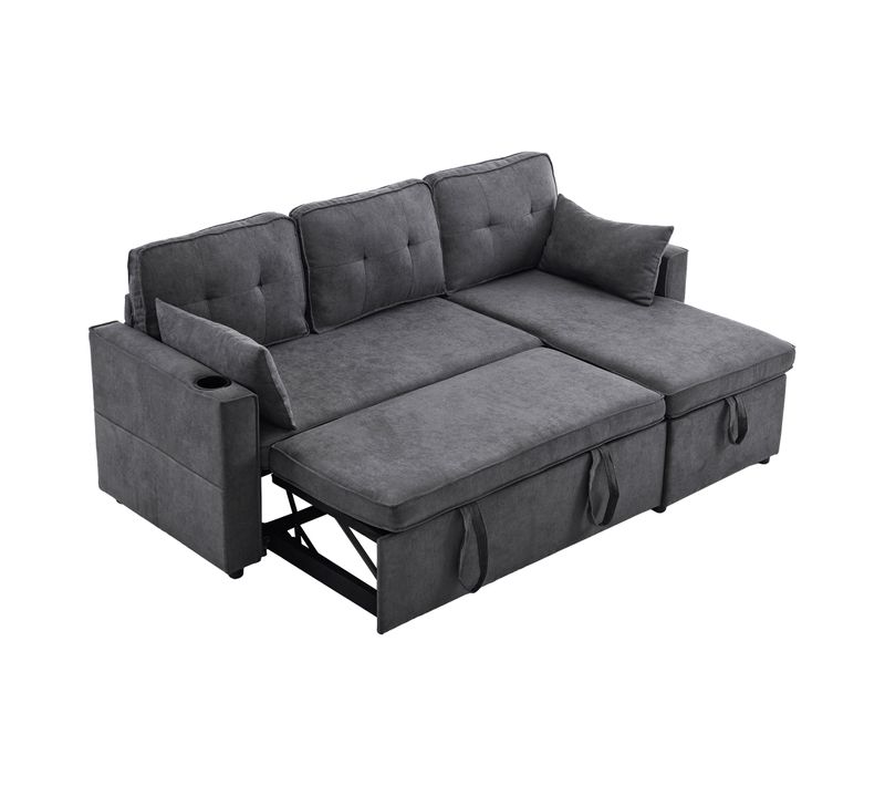 Canapé-lit Avec Fonction Lit, Canapé L Moderne Avec Rangement, Tasse Porte-boissons