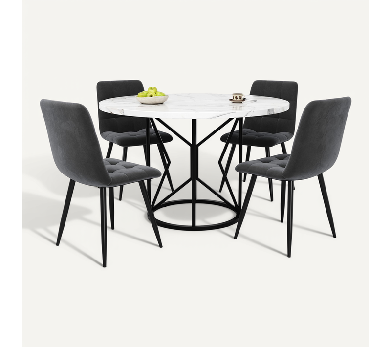 Ensemble Table à Manger Mdf Métal 100 Cm Table Ronde Avec 4 Chaises ,gris