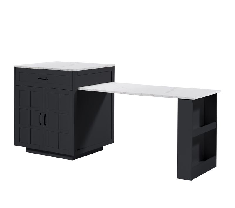 Table De Bar Extensible Mdf 133-202×70×93,5 Cm 2 Tiroirs 4 Niches Étagères Latérales, Noir