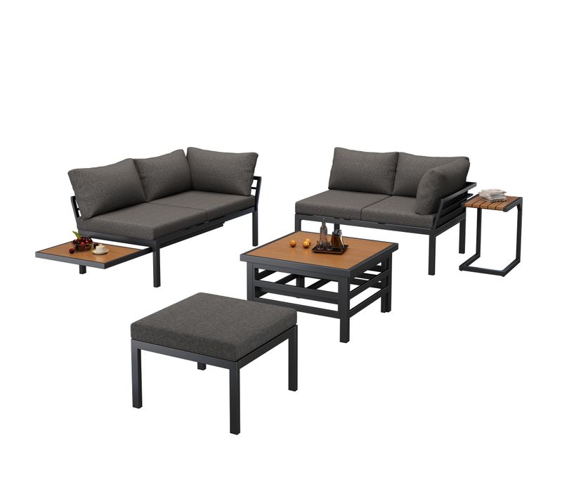 Salon De Jardin Métal Galvanisé 5 Places Table Relevable Plastique, Petit Bout De Canapé