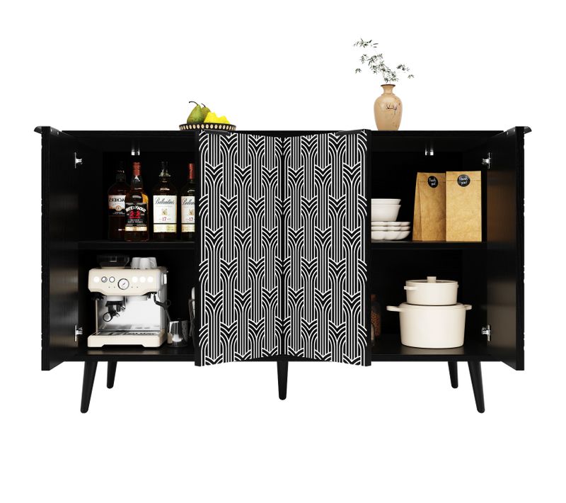 Armoire De Rangement Esszimmer En Bois, Design De Porte Unique, Antidumping, Noir