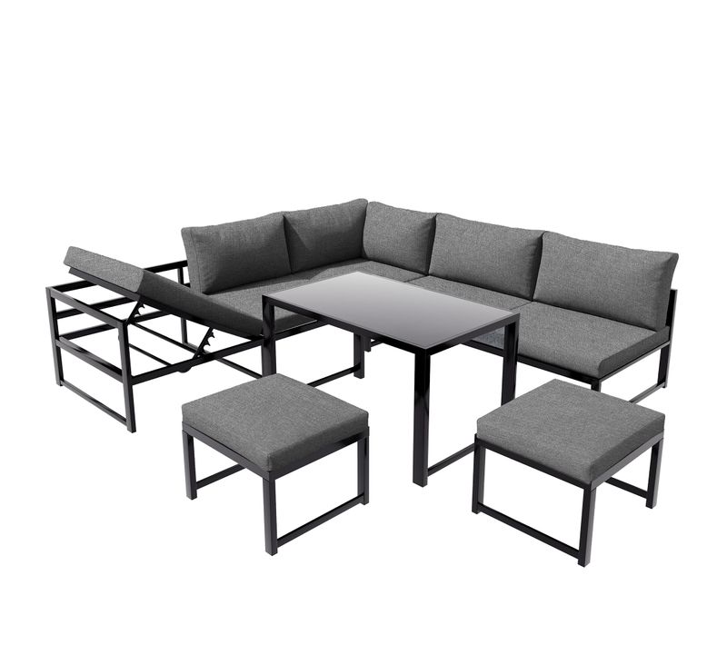 Set De Sièges De Jardin En Aluminium, Avec Fonction De Lit, Dossier Réglable 4 Positions, Gris