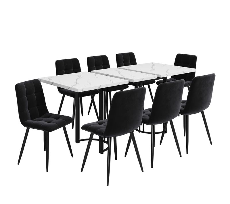 Ensemble Repas Métal 140×80 Cm Table Extensible Avec 8 Chaises ,noir