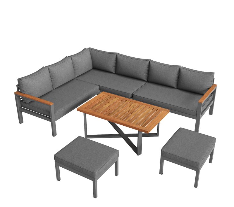 Salon De Jardin Métal 7-8 Places Mobilier Repas Imperméable, Terrasse Balcon