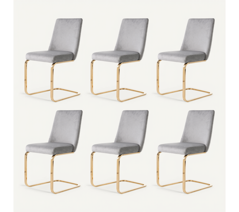 Chaises Salle à Manger Velours Et Métal 6 Pièces Dossier Diamant, Style Lounge,  Gris