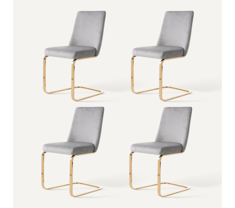 Chaises Salle à Manger Velours Et Métal 4 Pièces Dossier Diamant, Style Lounge, Gris