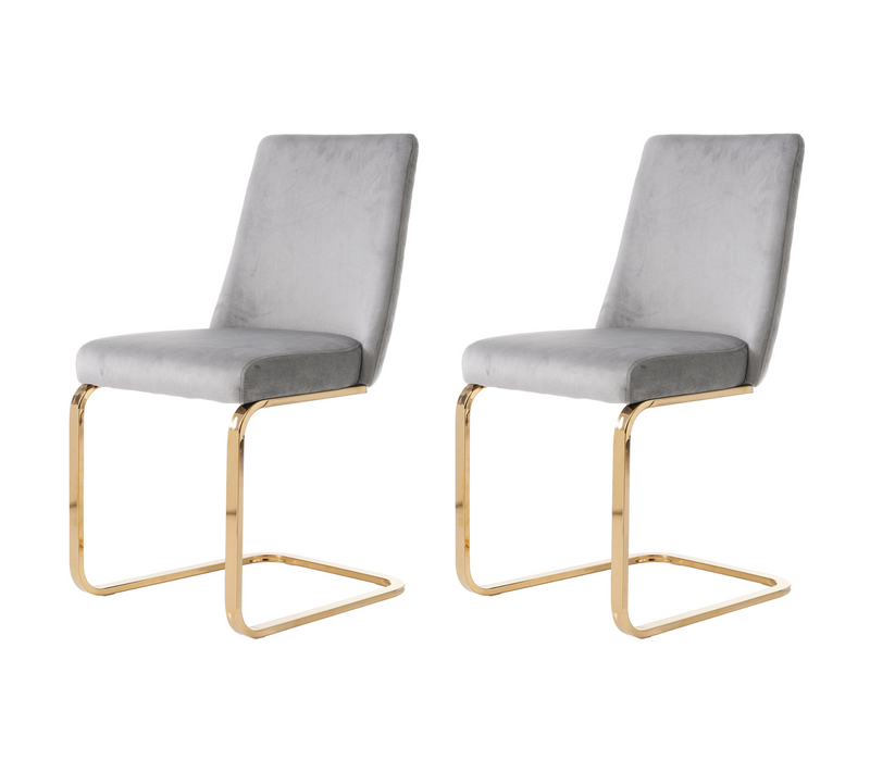 Chaises Salle à Manger Velours Et Métal 2 Pièces Dossier Diamant, Style Lounge,  Gris