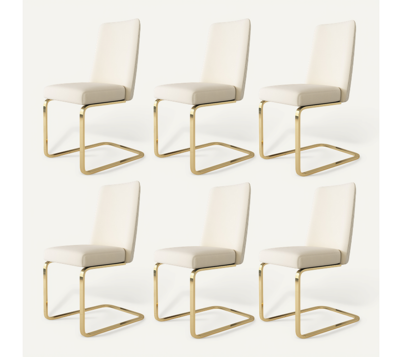 Chaises Salle à Manger Velours Et Métal 6 Pièces Dossier Diamant, Style Lounge, Beige