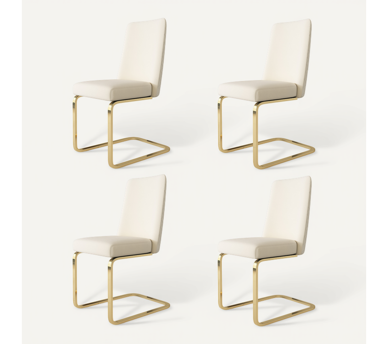 Chaises Salle à Manger Velours Et Métal 4 Pièces Dossier Diamant, Style Lounge, Beige