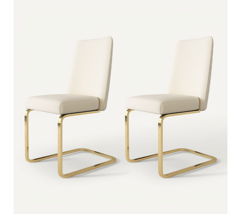 Chaises Salle à Manger Velours Et Métal 2 Pièces Dossier Diamant, Style Lounge, Beige