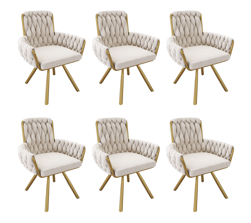 Chaises Salle à Manger Velours Et Métal 6 Pièces Fauteuil Pivotant, Style Luxe,  Beige