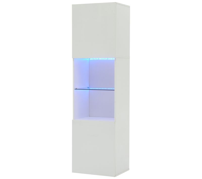 Vitrine Blanche Laquée, LED, étagère En Verre, H160cm×l45cm×p35cm, Pour Salon Et Bureau