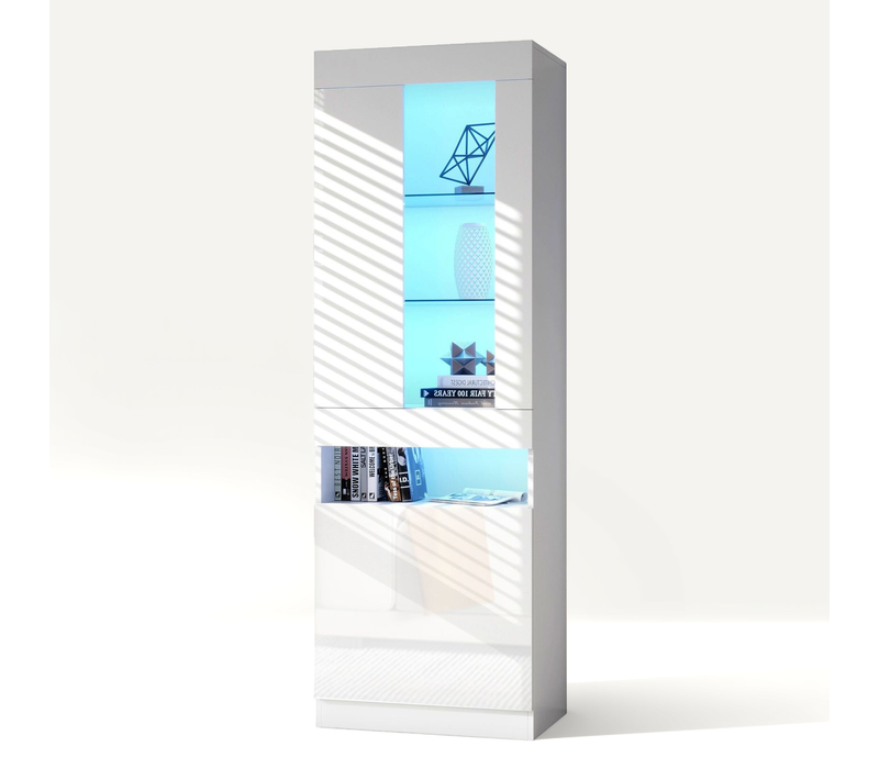 Vitrine LED 16 Couleurs, Meuble De Rangement, H160cm×l45cm×p35cm, Blanc, Pour Salon