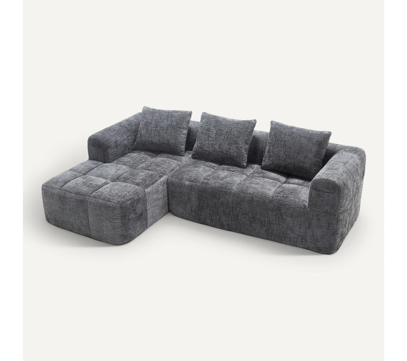 Canapé D'angle Moderne En Chenille, 3 Places, Avec Repose-pieds Et Accoudoirs, Gris