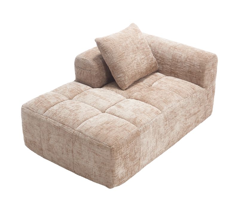 Canapé Chaiselongue En Tissu Doux Avec Coussins Et Poches Latérales, Couleur Kaki