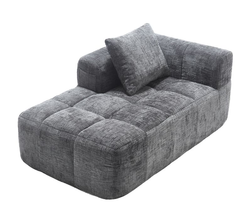 Canapé Chaiselongue Confortable, Tissu Doux, Avec Coussins Et Poches Latérales, Gris