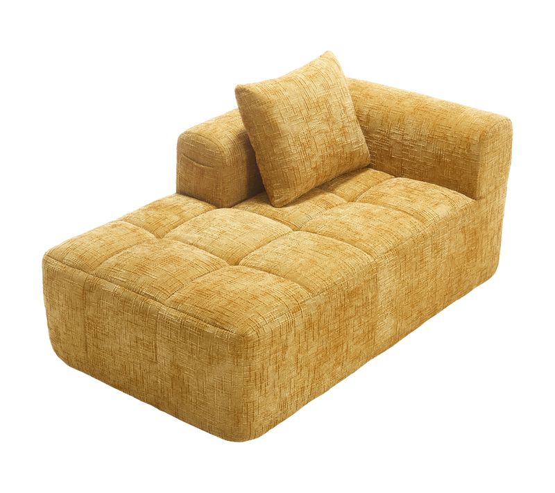 Canapé Chaiselongue Confortable, Sans Assemblage, Doux Avec Coussins, Poches Latérales, Jaune