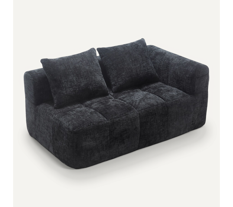 Canapé En Tissu Doux Pour 2 Personnes Avec Coussin, Poches Latérales, Noir