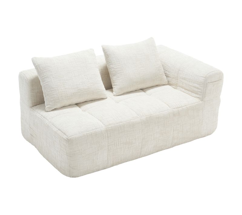 Canapé Confortable En Tissu, Avec Coussin Et Poches Latérales, Beige