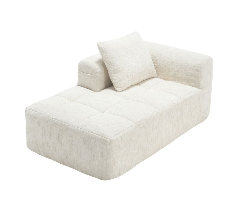Canapé Chaiselongue Confortable En Tissu, Sans Assemblage, Doux Avec Coussins,poches Latérales,beige