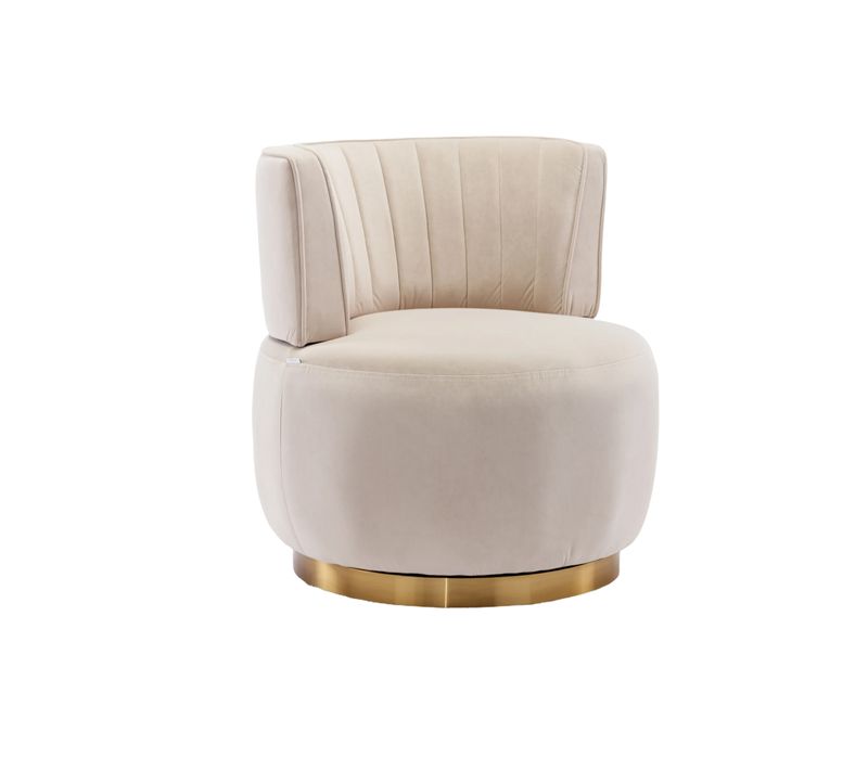 Fauteuil Pivotant Moderne En Velours Doux Avec Dossier Confortable, Beige