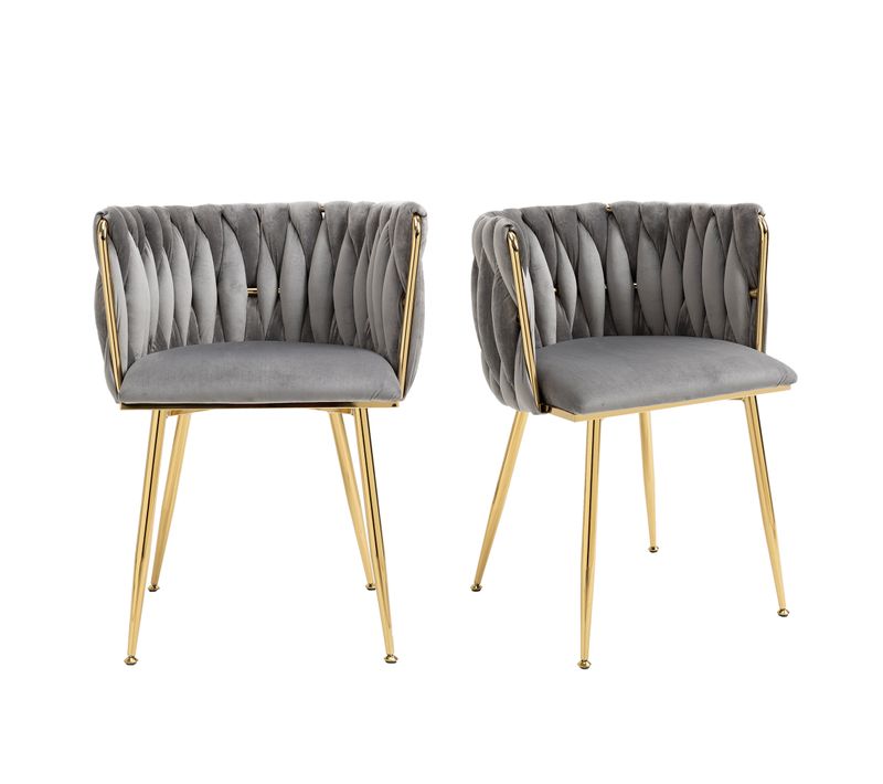 Chaises Salle à Manger Velours Et Métal 2 Pièces Tressage Élégant, Coussin Doux,  Non Spécifié