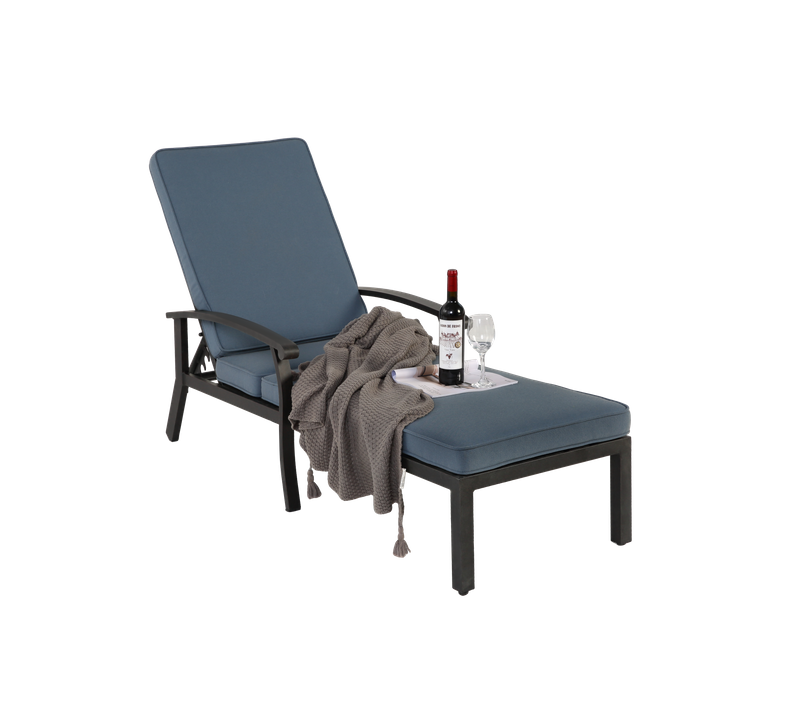 Chaise Longue En Aluminium Avec Coussin En Coton, Inclinable, Résistant à La Rouille, Coussin Bleu