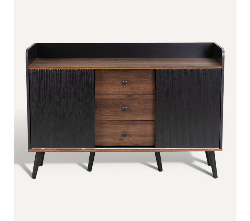 Buffet Bois 117x40x80 Cm Avec 3 Tiroirs, étagères Ouvertes, Style Moderne, Bois Clair