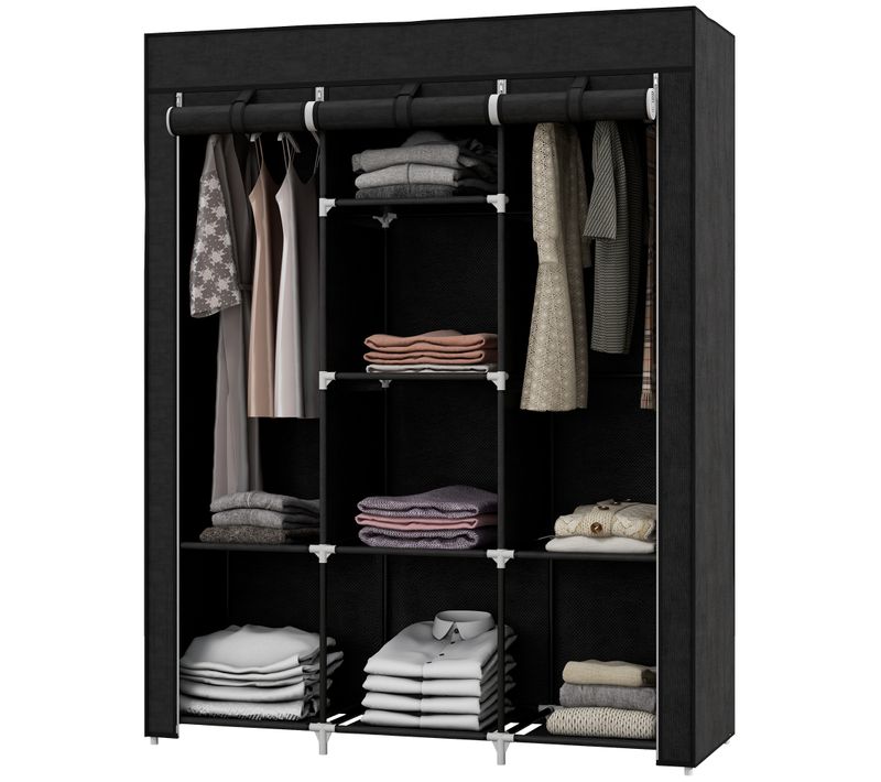 Armoire En Tissu Avec Barre De Vêtements 8 Niveaux 125x43x162,5cm Pliable Pour Hall, Gris Clair